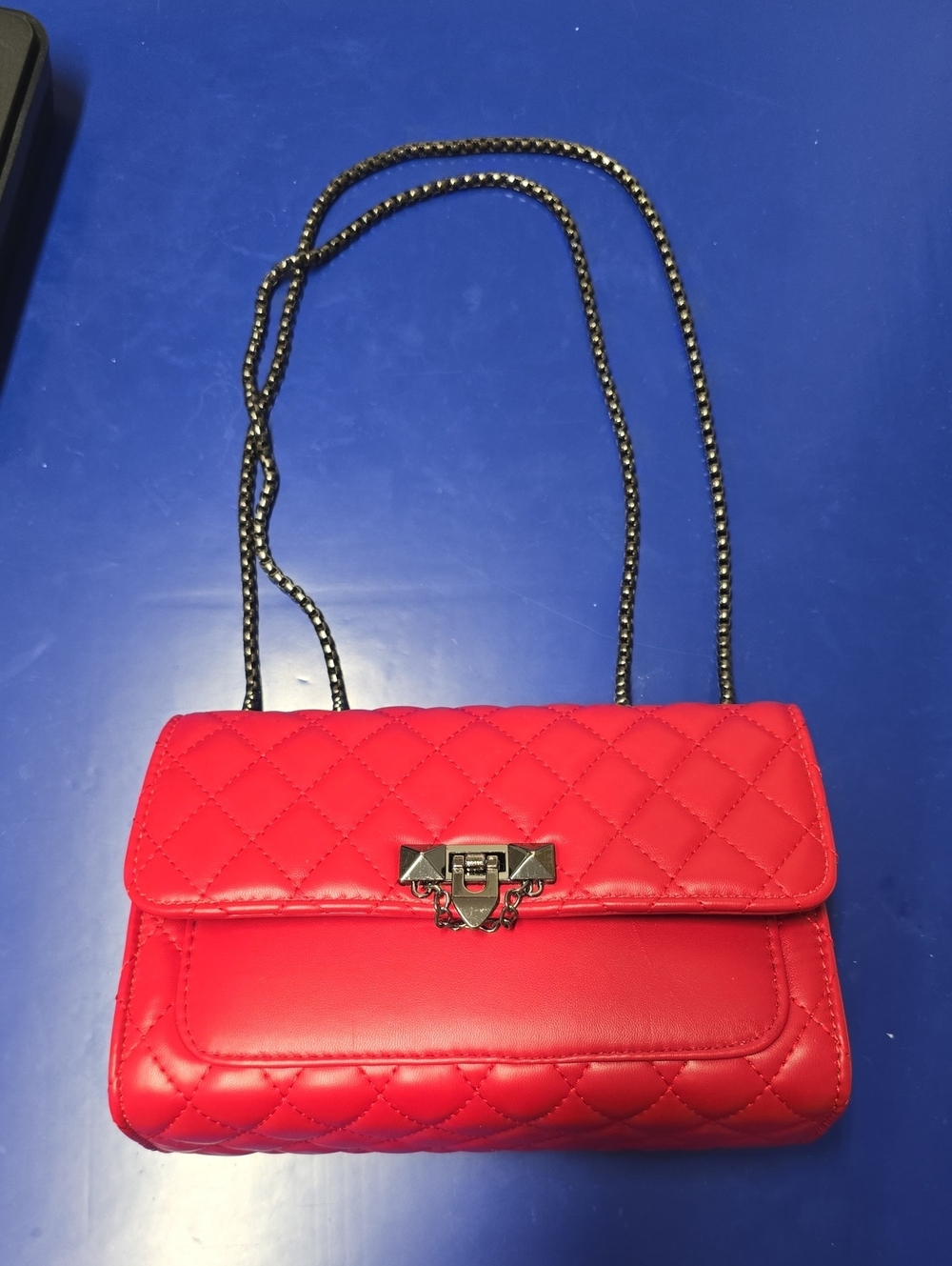 Quilted Red Chain-Strap Crossbody Bag